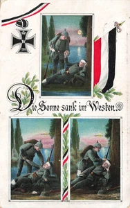 AK 1st WK The Sun Set In The West Soldiers Wounded 1916 Patriotic Postcard - Picture 1 of 2