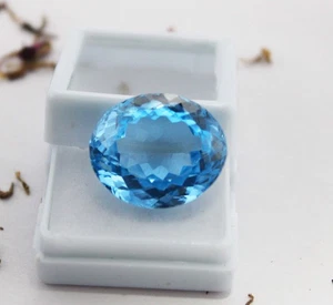 Luxury 27–28 Ct Blue Topaz | Oval Cut | Natural Certified Blue Gemstone - Picture 1 of 11