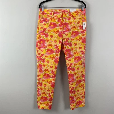 Pantalones al tobillo ajustados Pixie de tiro alto azul marino antiguo talla 10 rosa multicolor floral Foto 1 de 4