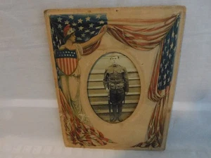 WW1 MILITARY CABINET CARD PHOTOGRAPH OF SOLDIER IN PATRIOTIC CARDBOARD FRAME. - Picture 1 of 4