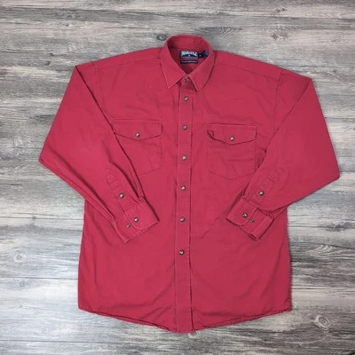 Camisa masculina Panhandle slim faroeste M botão de pressão vermelho rodeio cowboy pérola em excelente estado usado - Imagem 1 de 4
