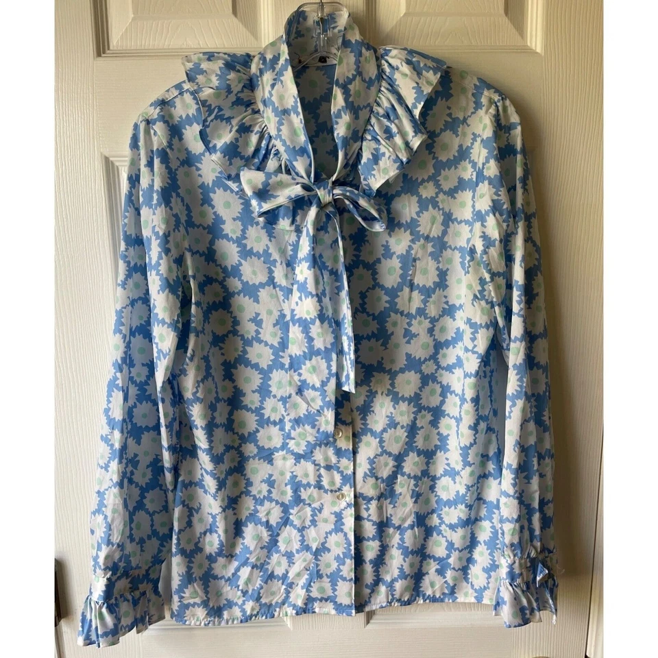Blusa de Colección Gloria Vanderbilt Para Mujer Mediana Floral Volantes Cottage Cuello Atado Foto 1 de 4