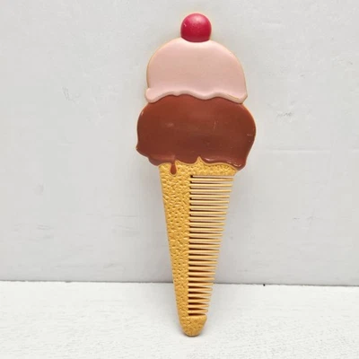 Peine de cono de helado vintage Avon cabello niña novedad marrón rosa 7" plástico  Foto 1 de 4