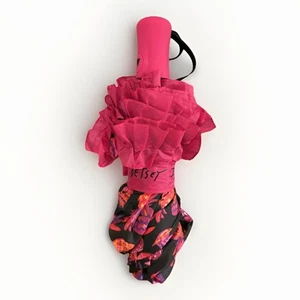 Betsey Johnson Regenschirm Hot Pink Schwarz mit Ananas Rüschen Upside Down 🙃 - Bild 1 von 6