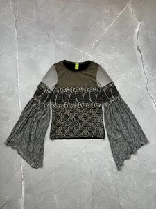 Save The Queen Lace Flared Mesh Sleeves Printed Top Size M - Picture 1 of 20