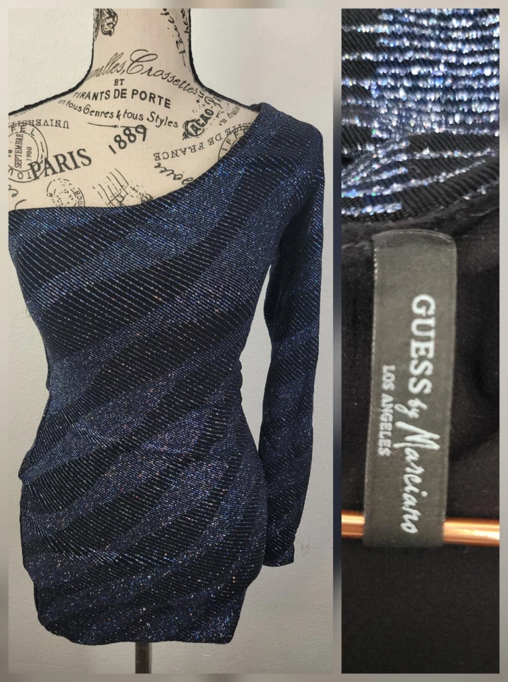 Mini Vestido Guess Marciano Los Angeles Un Hombro Talla S Negro Azul Ropa de Club Foto 1 de 4