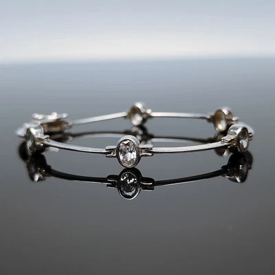 Brazalete tenis plata esterlina circonita cúbica 6,5" vintage corte ovalado .925 para mujer Foto 1 de 4