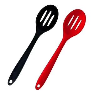 2 Pcs Mixing Spoons Silicone Slotted Spoon for Cooking Serving Stirring Red - Picture 1 of 8