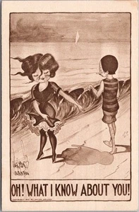 Postal vintage firmada por el artista de Walter Wellman de la década de 1910 "¡Oh! LO QUE SÉ DE TI" - Imagen 1 de 2