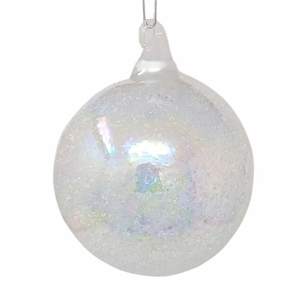 Pallina di Natale in vetro trasparente iridescente innevata 10cm - Immagine 1 di 1