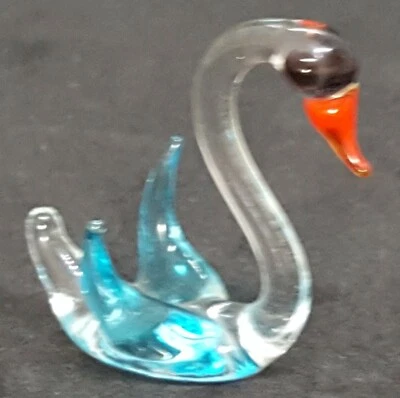 Murano blue glass vintage Art Deco antique small swan bird ornament figurine - Image 1 of 4