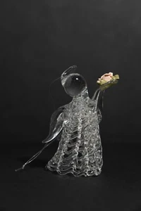 Silvestri Hand Blown and Spun Clear Glass Hanging Harp Angel Christmas Ornament - Picture 1 of 7