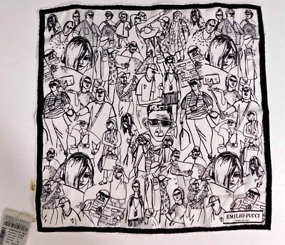 Новый Emilio Pucci черный белый 100% шелк носовой платок Италии 45 см x 45 см - Изображение 1 из 2