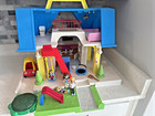 Classic vintage Little Tikes Dollhouse blue roof furniture family car people lot