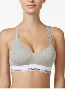 Reggiseno Bralette Calvin Klein Moderno Cotone Foderato Imbottito Grigio Erica Taglia L Nuovo con etichette - Foto 1 di 2