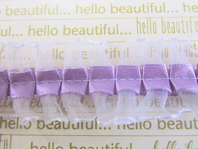 8 yards White Organza/Satin 1" Pleated Ruffle Lace Trim/Sew T25-Lavender Purple - Image 1 of 4