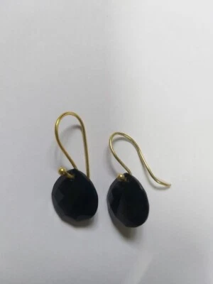 Black Onyx Earrings Chandelier Hook Earring Gemstone Earring Gold Plated Jewelry - Image 1 of 4