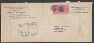 1941 Prexie uso 814 (2) US Marshal penalti env Fairmont WV para registro Wheeling. - Imagen 1 de 2