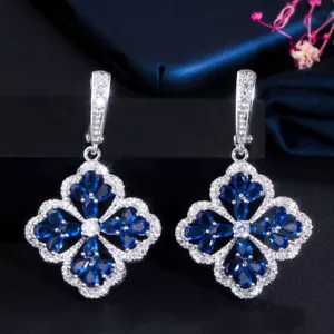 Pendientes colgantes colgantes grandes colgantes de flores largas de cristal cúbico circonio enchapados en plata - Imagen 1 de 19