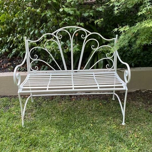 Garden Bench Metal Seat, Ava, Distressed Cream 108x55x97cm - Picture 1 of 9