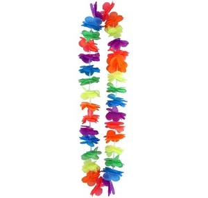 Hawaiian Fancy Dress Lei Garland Neon Multi Colours Floral Necklace 100cm New - Picture 1 of 1