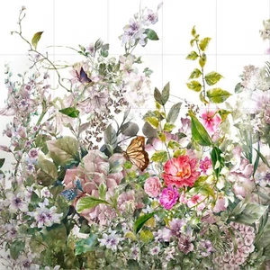 Panel de cerámica de azulejos/mosaico de acuarela flor mural - estampado botánico - Imagen 1 de 7