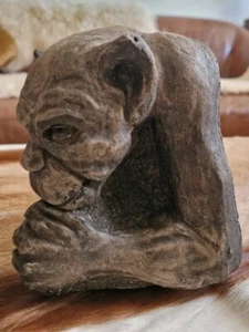 Concrete Chunky Gargoyle Garden Ornament Wall Art 5"H X 5"Handmade Brown Glazed - Picture 1 of 5