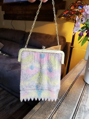 Vintage Germany Art Deco Painted Brass Chain Mesh Ornate Flapper Bag Purse As Is - Image 1 of 4
