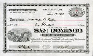 1898 San Domingo Gold Mining Aktienzertifikat - Bild 1 von 1