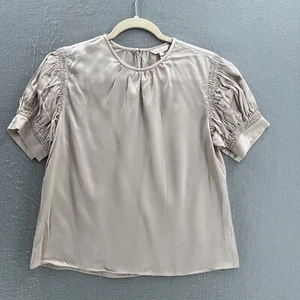 Blusa para mujer Rebecca Taylor mediana rosa seda fruncida manga abullonada romántica - Imagen 1 de 8