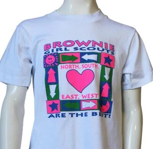 VTG 90s BROWNIE GIRL SCOUTS T-SHIRT Youth Medium 50/50 Made In USA Single Stitch - Picture 1 of 6