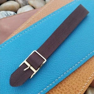 16mm Brown Nylon Military 1-Piece nos Vintage Watch Band & Gold-Tone Buckle - Picture 1 of 7