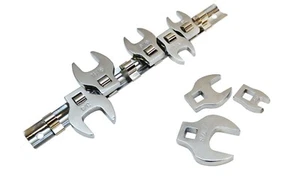 8pc 3/8" Dr Cr-V Flare Nut Crowfoot Wrench with Rail Set Imperial: 3/8"-7/8" - Picture 1 of 4