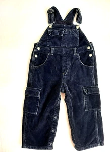 Salopette vintage Baby Gap taglia 2T anni bavaglino cargo foderato in velluto a coste blu navy ragazzi regolabile - Foto 1 di 12