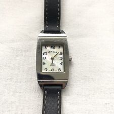 Orvis Women's Wristwatch Rectangle Silver Black Band Opalescent Face Dressy