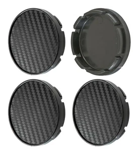 4 x 55/52mm Tappi Coprimozzo CARBONIO Copricerch Cerchi in Lega Emblema - Imagen 1 de 3