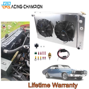 Radiador de 4 filas + 2 ventiladores + relé para Chevelle GTO Cutlass Lemans 1968-1972 7,4 L - Imagen 1 de 14