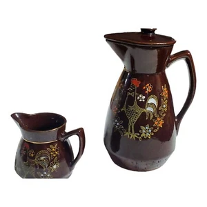Juego de té de gres gallo vintage - crema jarra marrón Moriage Japón - Imagen 1 de 18