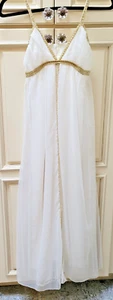 FUN Vintage Vera Mont Roman Goddess Full Length Dress Sheer White Gold Trim XS - Picture 1 of 6