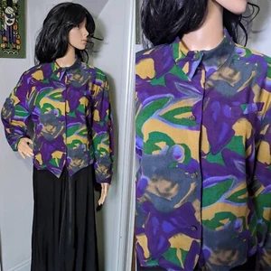 Vintage Jacques Vert Wool Mix Abstract Blouse Shirt Top 80s 90s 12 14 40 - Picture 1 of 8