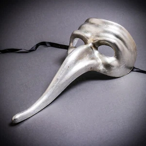 Máscara facial completa clásica plateada Zanni nariz larga veneciana Mardi Gras - Imagen 1 de 4