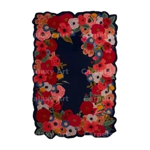 Alfombra floral acolchada a mano Ridas Handloom para sala de estar y dormitorio - azul - Imagen 1 de 7