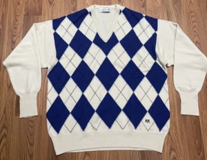 Clark Gregory Sweater Mens Extra Large Wool Golf Argyle V Neck Made In Scotland - Picture 1 of 14