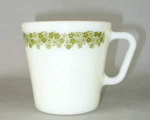  PYREX CORNING SPRING BLOSSOM GREEN MILK GLASS COFFEE MUGS CUPS D HANDLE 1410 - Picture 1 of 10