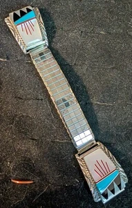 Vintage ZUNI Inlay Herrenuhr Spitze Multi-Stein Türkis Abalone Größe 6" x 1" - Bild 1 von 5