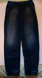Oshgosh Navy Denim Boys Jeans with Elastic Waistband & around Ankles - Size 10 - Picture 1 of 7