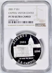 2001 CAPITOL Silver Dollar $1 NGC PF70💥FLAWLESS QUALITY!💥 - Picture 1 of 5