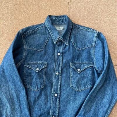 全新 Warehouse Co 蓝色和灰色牛仔西部衬衫靛蓝 尺寸:S 日本制造 — 第 1/4 张图片