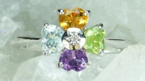 NEW Solid Sterling Silver Amethyst Topaz Citrine Peridot Love Heart Ring  Size M - Picture 1 of 5