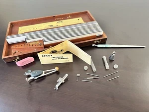 VINTAGE K&E Leroy Lettering Set Keuffel & Esser Drafting Kit Oak Wood Case 3240 - Picture 1 of 18
